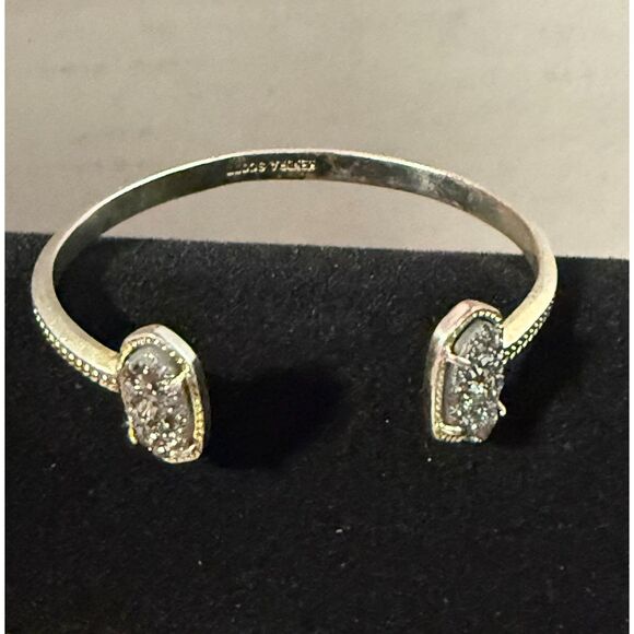 Kendra Scott Elton Cuff Bracelet Gold Tone with Gray Druzy Stones - Picture 1 of 7